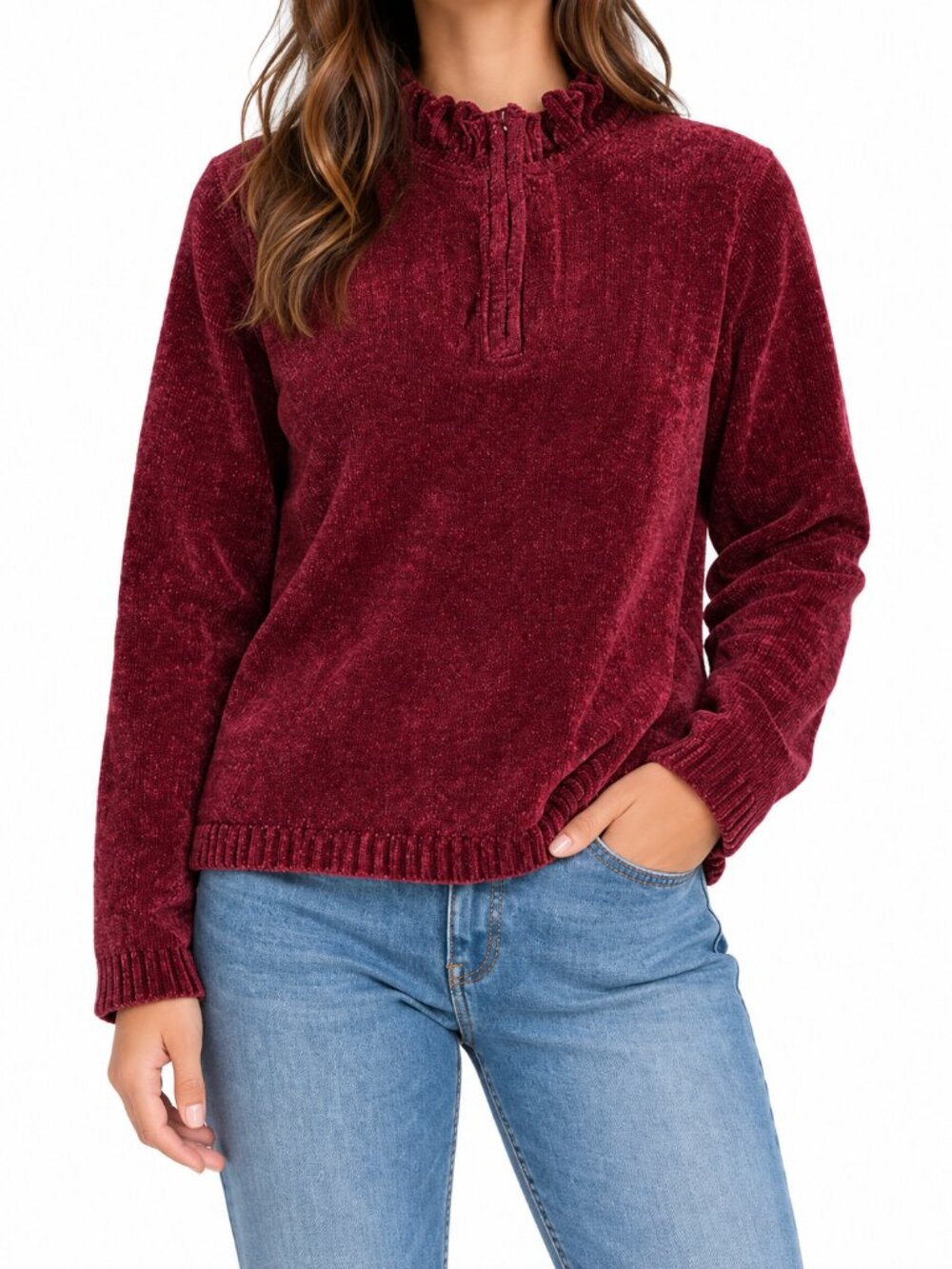 Karen Scott Women’s Burgundy Ribbed Knit Sweater, M